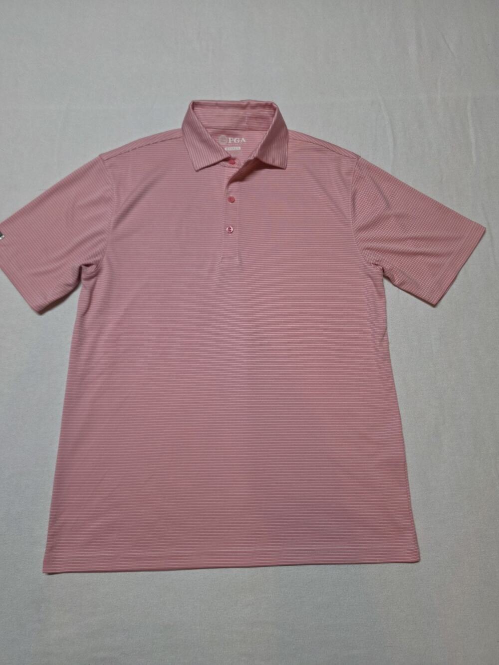 PGA Authentic Men’s Small Pink Striped Performance Golf Polo Shirt